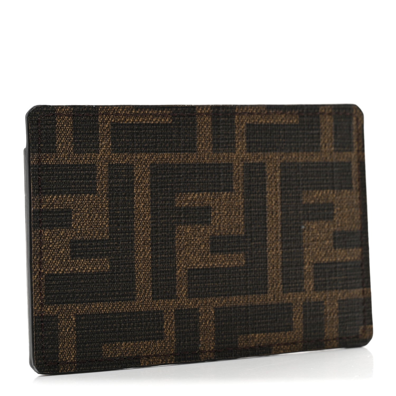 Fendi Vitello Century Matte Glazed Fabric FF Card Holder Tobacco Black 3 of 6