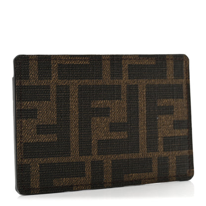Fendi Vitello Century Matte Glazed Fabric FF Card Holder Tobacco Black 3 of 6