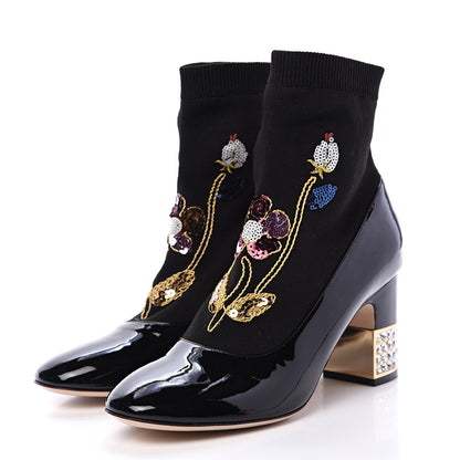 Gucci Patent Calfskin Candy Sock Ankle Boots 37 Black 3 of 10