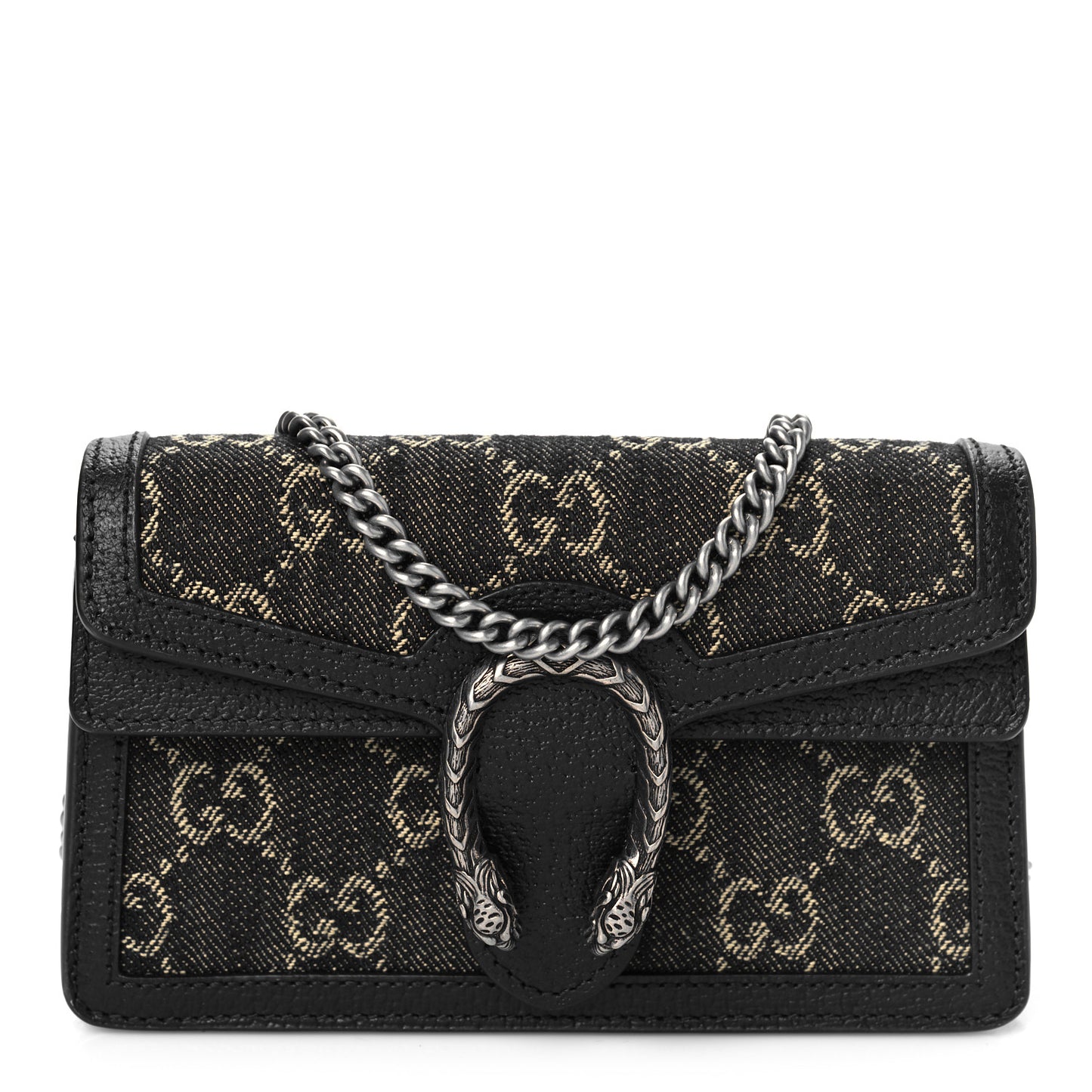 Jacquard Black Denim GG Monogram Super Mini Dionysus Shoulder Bag Black Ivory
