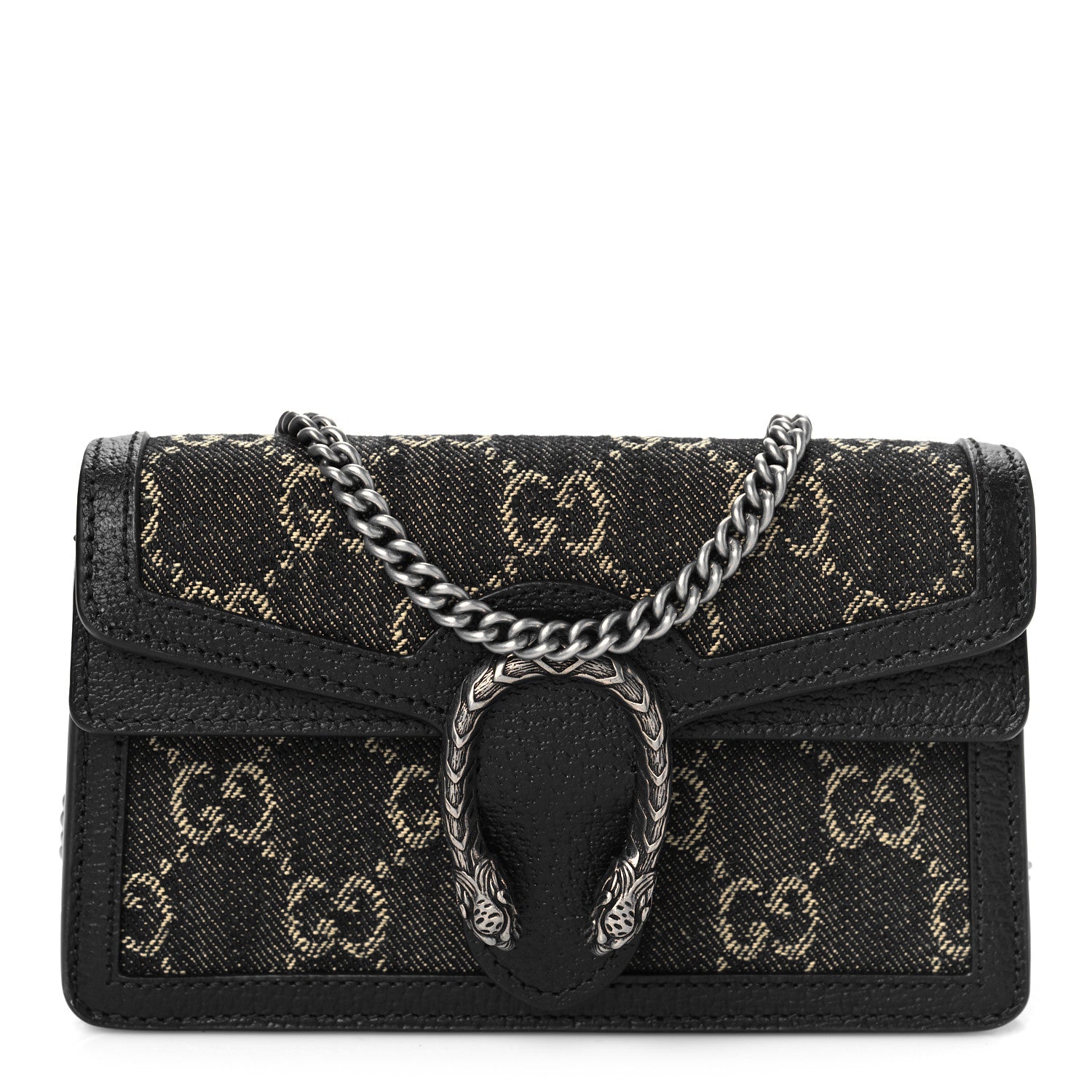 Gucci Jacquard Black Denim GG Monogram Super Mini Dionysus Shoulder Bag Black Ivory 1 of 8