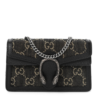 Gucci Jacquard Black Denim GG Monogram Super Mini Dionysus Shoulder Bag Black Ivory 1 of 8