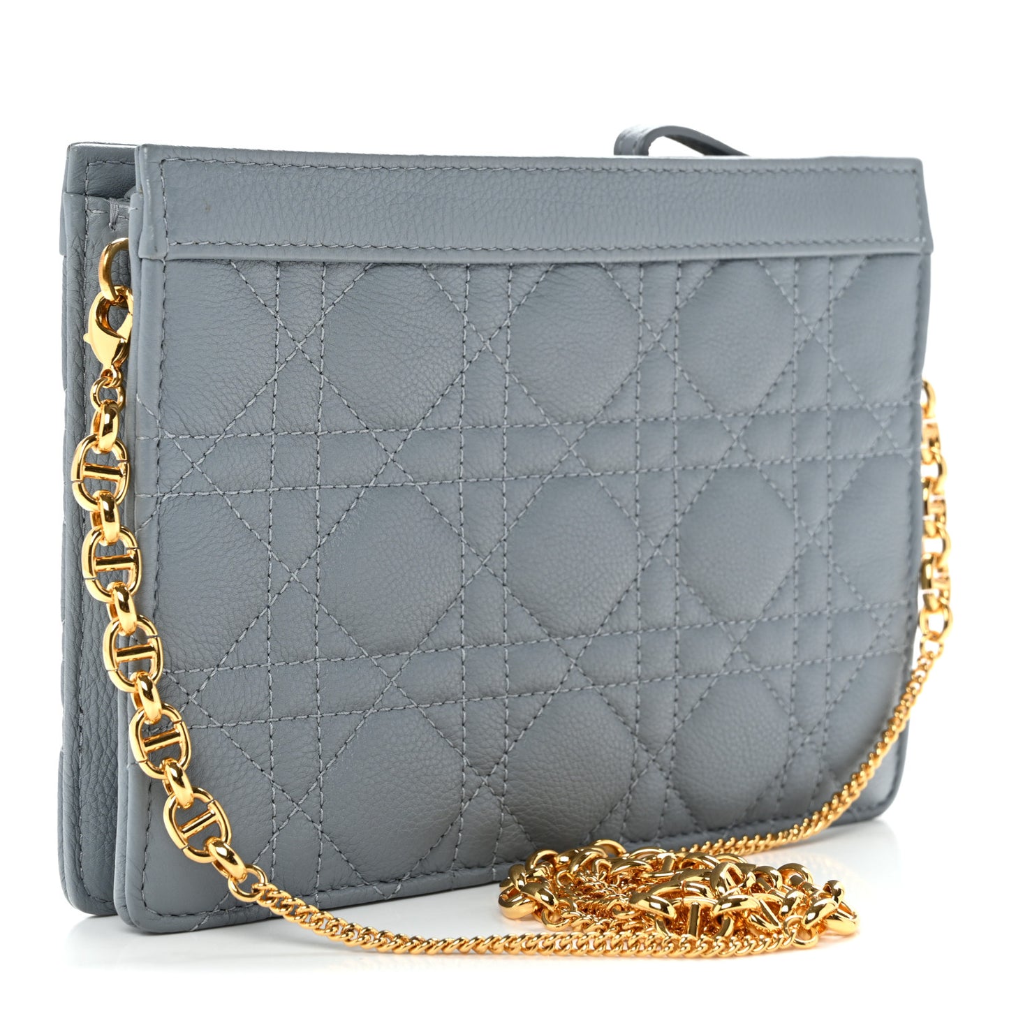 Calfskin Cannage Caro Zipped Pouch With Chain Cloud Blue