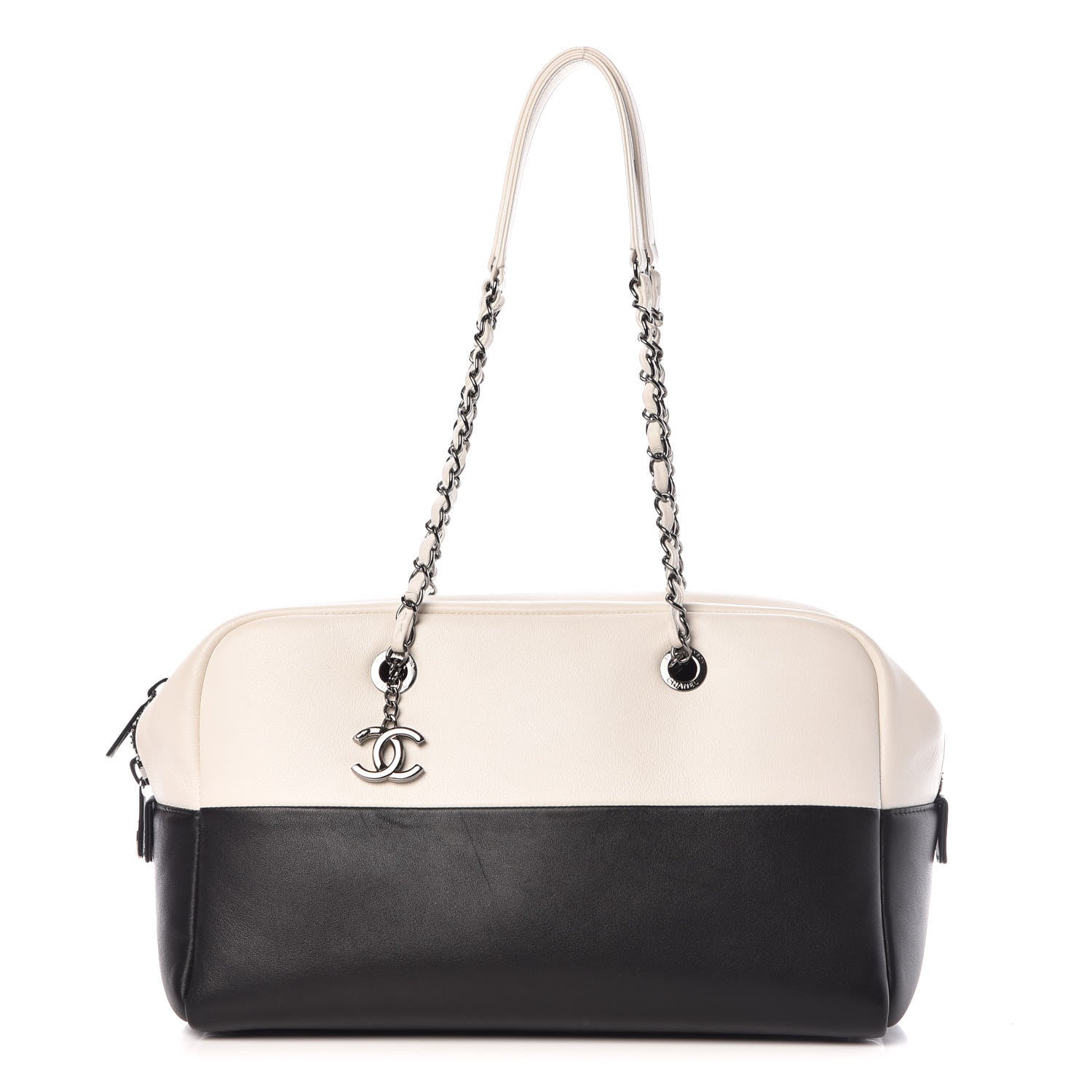 Chanel Calfskin Timeless Duo Bowling Bag White Black 1 of 9