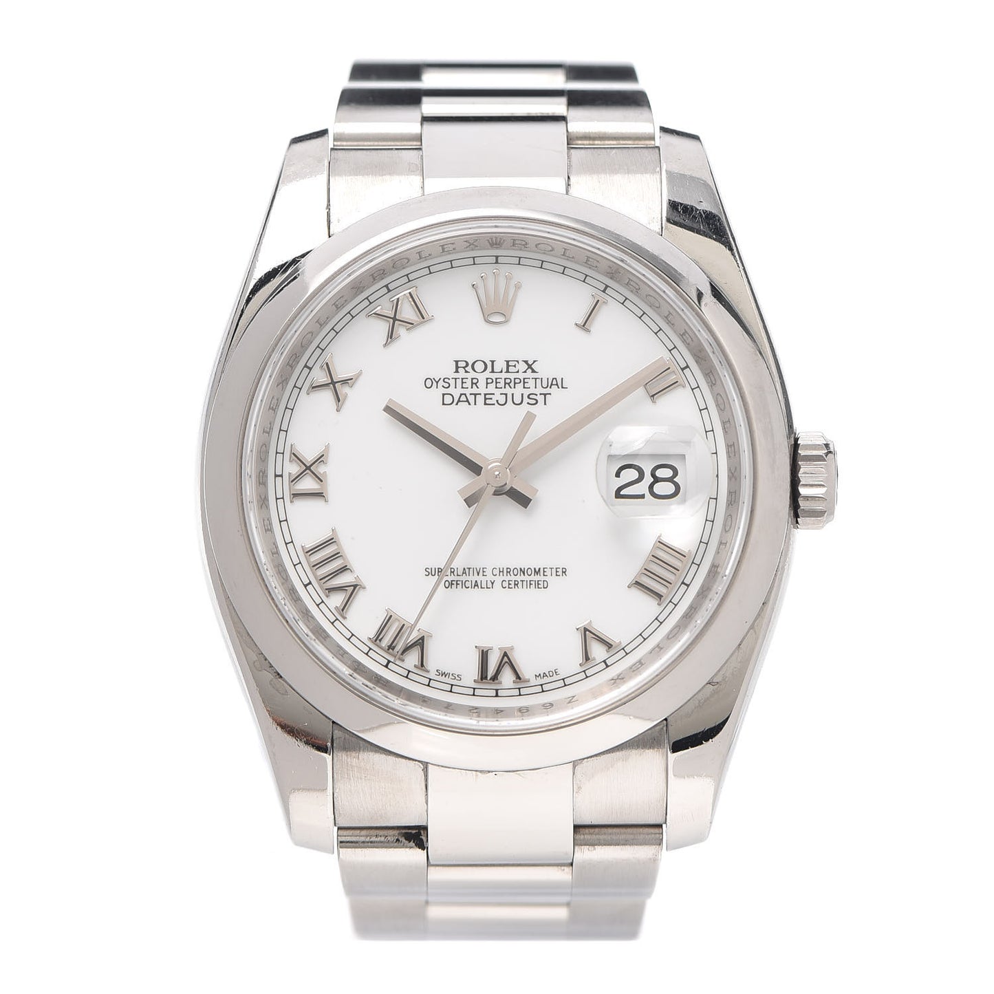 Stainless Steel 36mm Oyster Perpetual Datejust Watch White Roman 116200