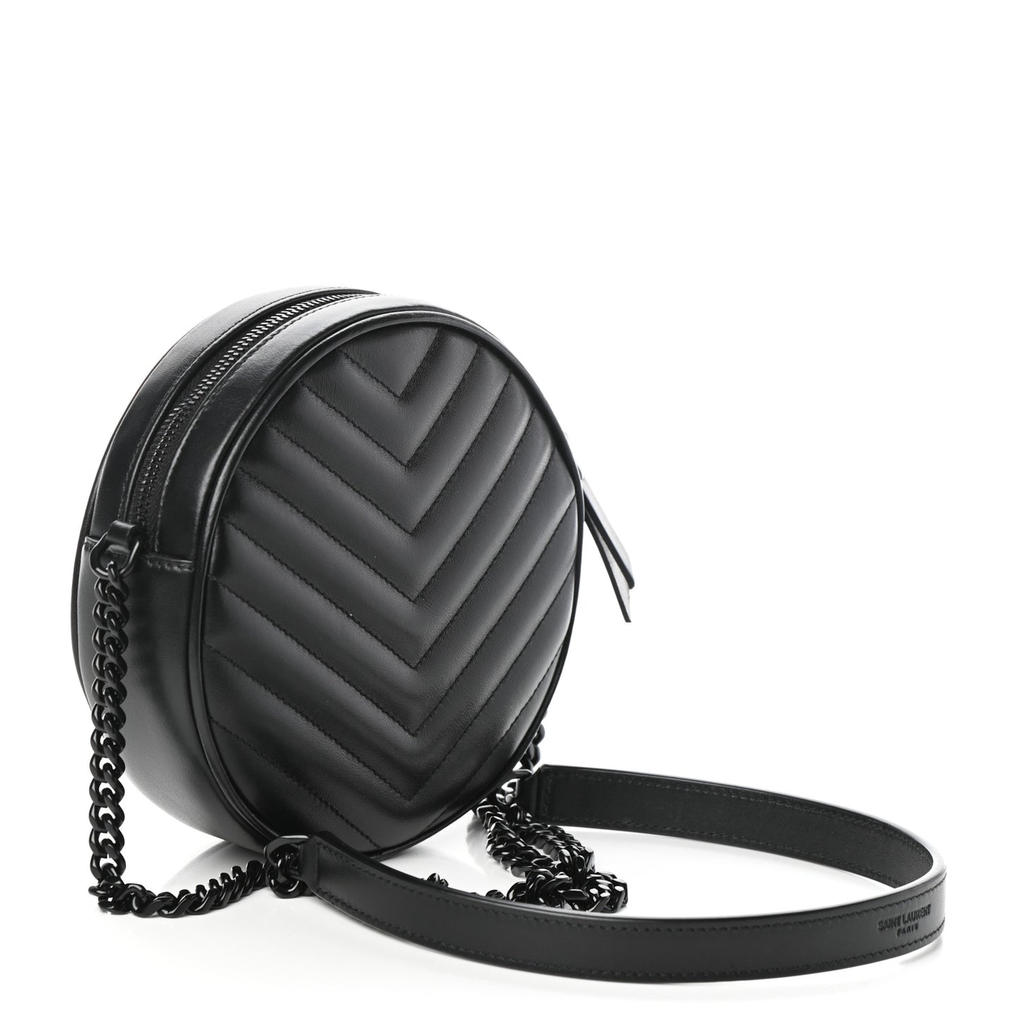 Calfskin Matelasse Chevron Round Vinyle Camera Bag Black
