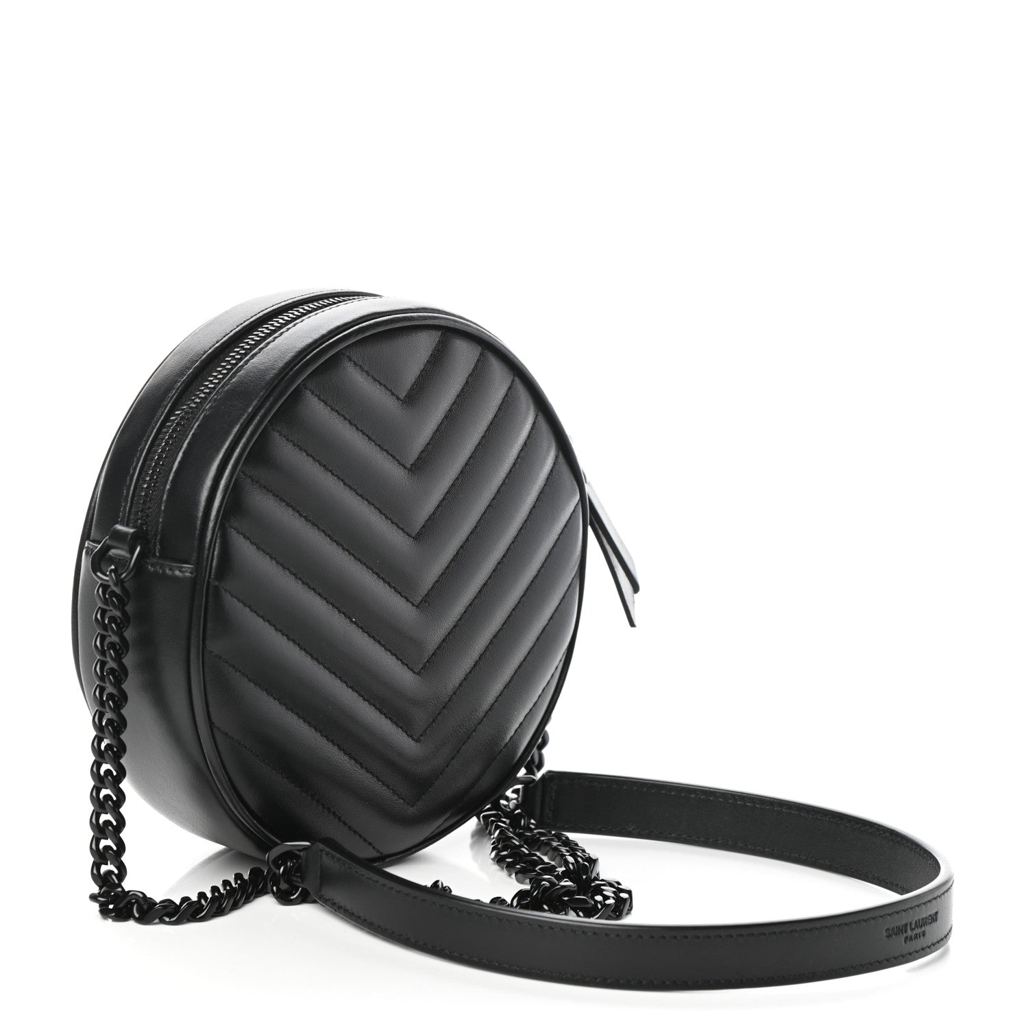Saint Laurent Calfskin Matelasse Chevron Round Vinyle Camera Bag Black 3 of 9