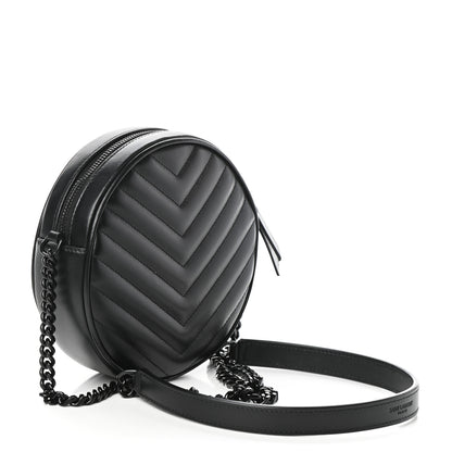Saint Laurent Calfskin Matelasse Chevron Round Vinyle Camera Bag Black 3 of 9