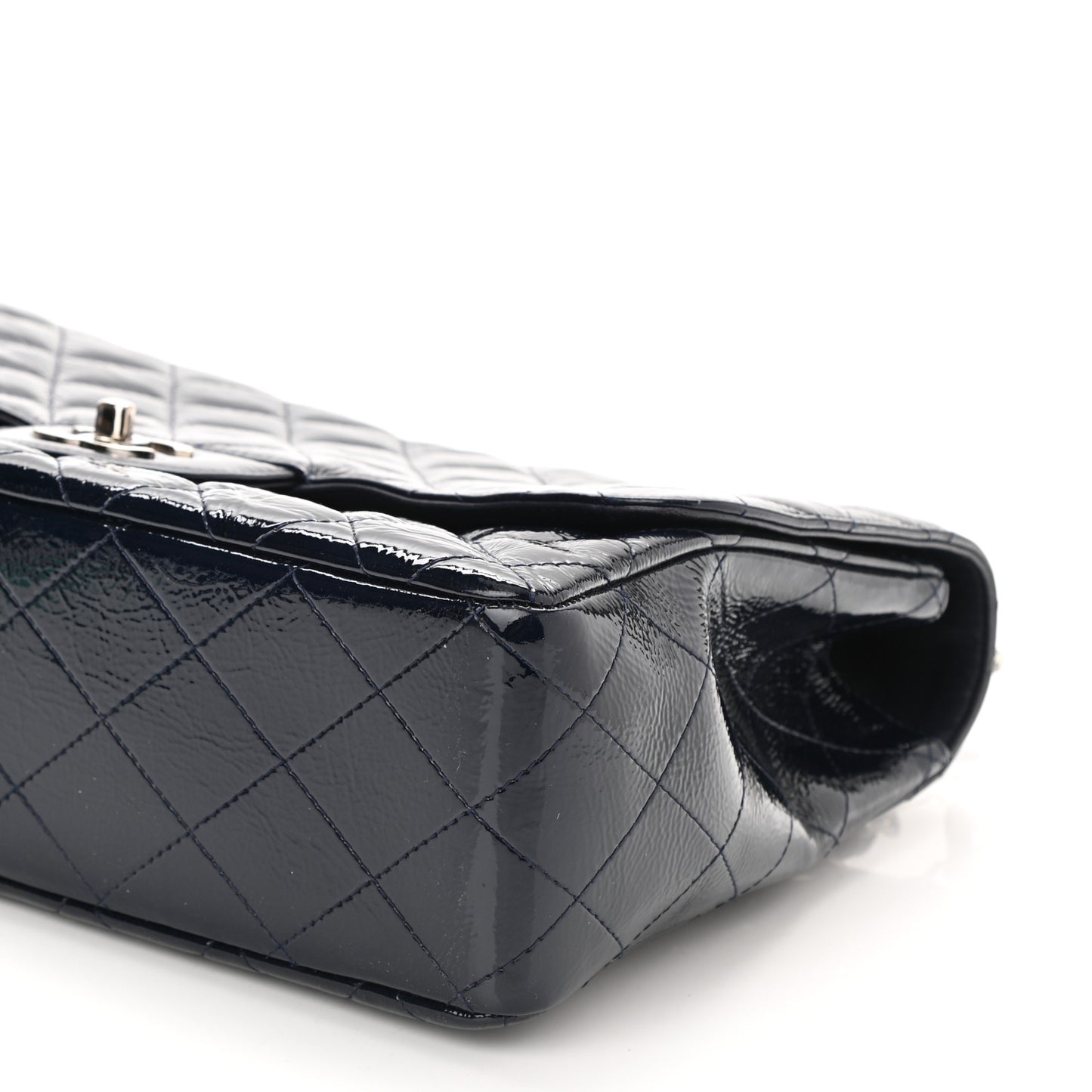 Crinkled Patent Quilted Jumbo Single Flap Dark Navy