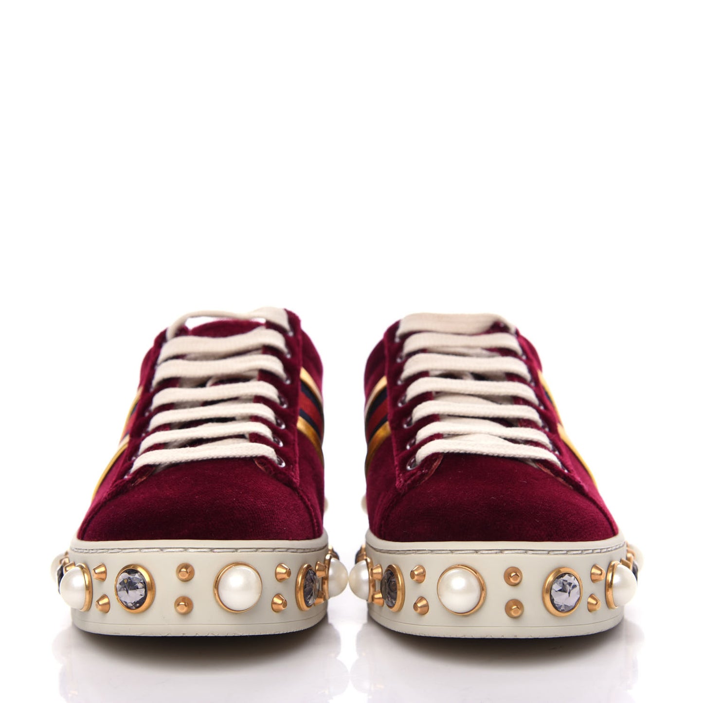 Velvet Ayers Web Faux Pearl Embellished Womens New Ace Sneakers 35 Malbec Oro Vecchio