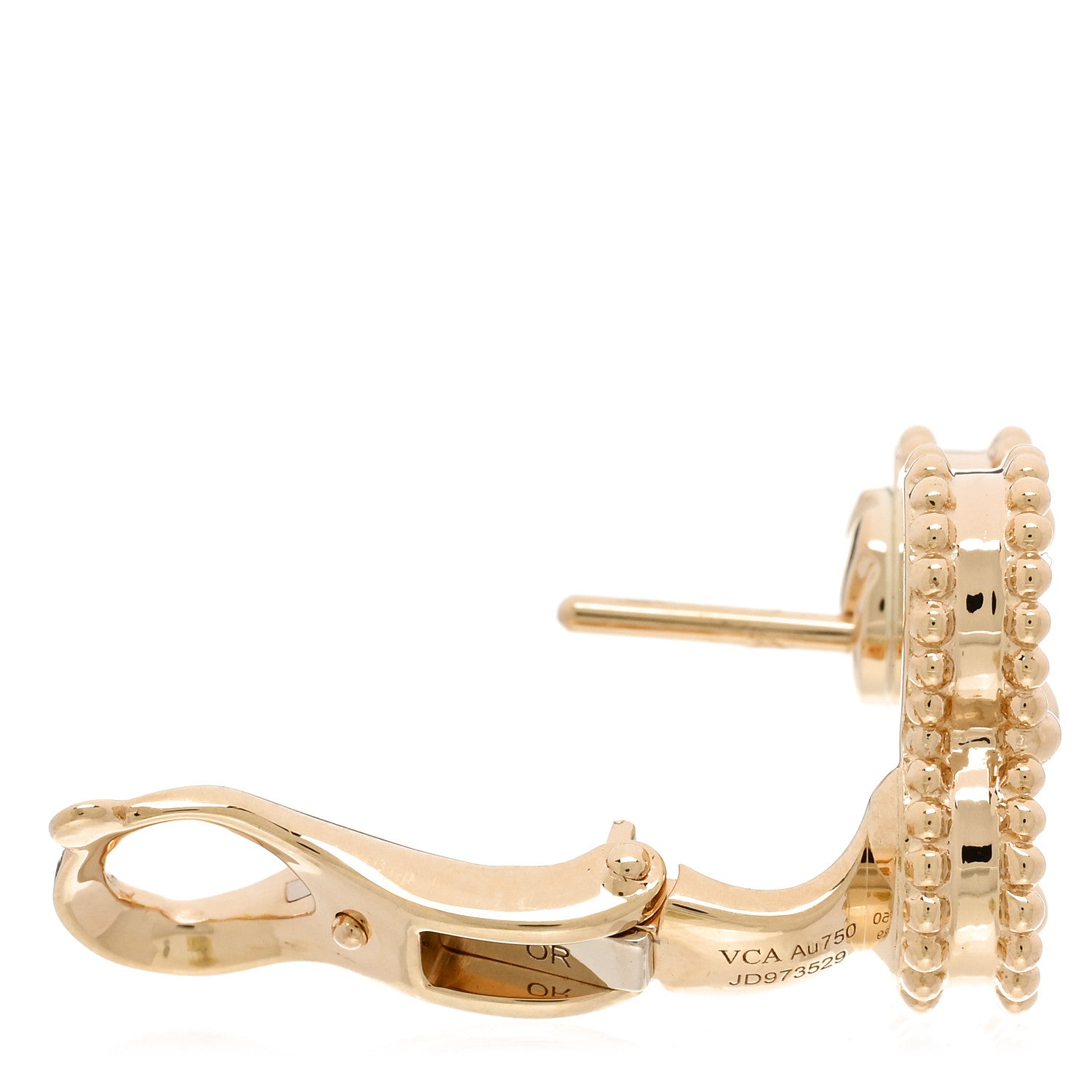 Van Cleef & Arpels 18K Yellow Gold Guilloche Vintage Alhambra Earrings 4 of 5