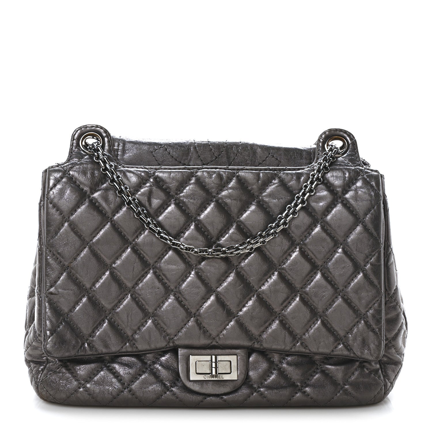 Chanel Metallic Aged Calfskin Quilted Reissue 2.55 Accordion Flap Dark Silver 1 of 10