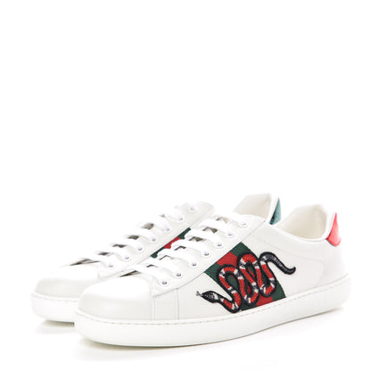 Gucci Calfskin Ayers Web Kingsnake Embroidered Mens Ace Sneakers 9 Green Red 3 of 9