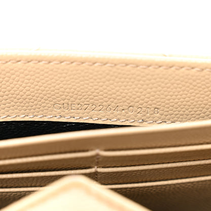 Saint Laurent Grain De Poudre Matelasse Chevron Monogram Flap Wallet Dark Beige 6 of 9