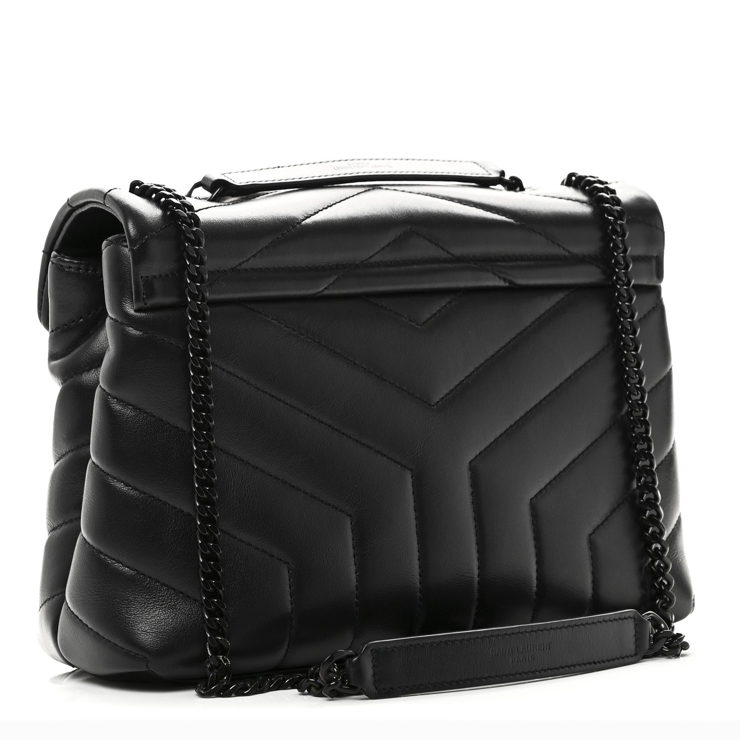 Calfskin Y Quilted Monogram Monochrome Small Loulou Chain Satchel Black