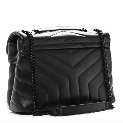 Saint Laurent Calfskin Y Quilted Monogram Monochrome Small Loulou Chain Satchel Black 3 of 10