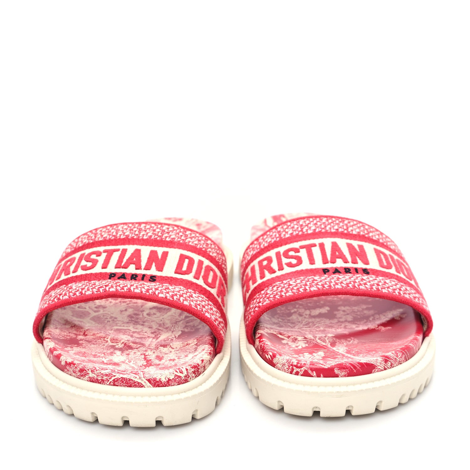 Christian Dior Canvas Toile de Jouy Embroidered Dway 10mm Slide Sandals 38.5 Off White Raspberry 2 of 9