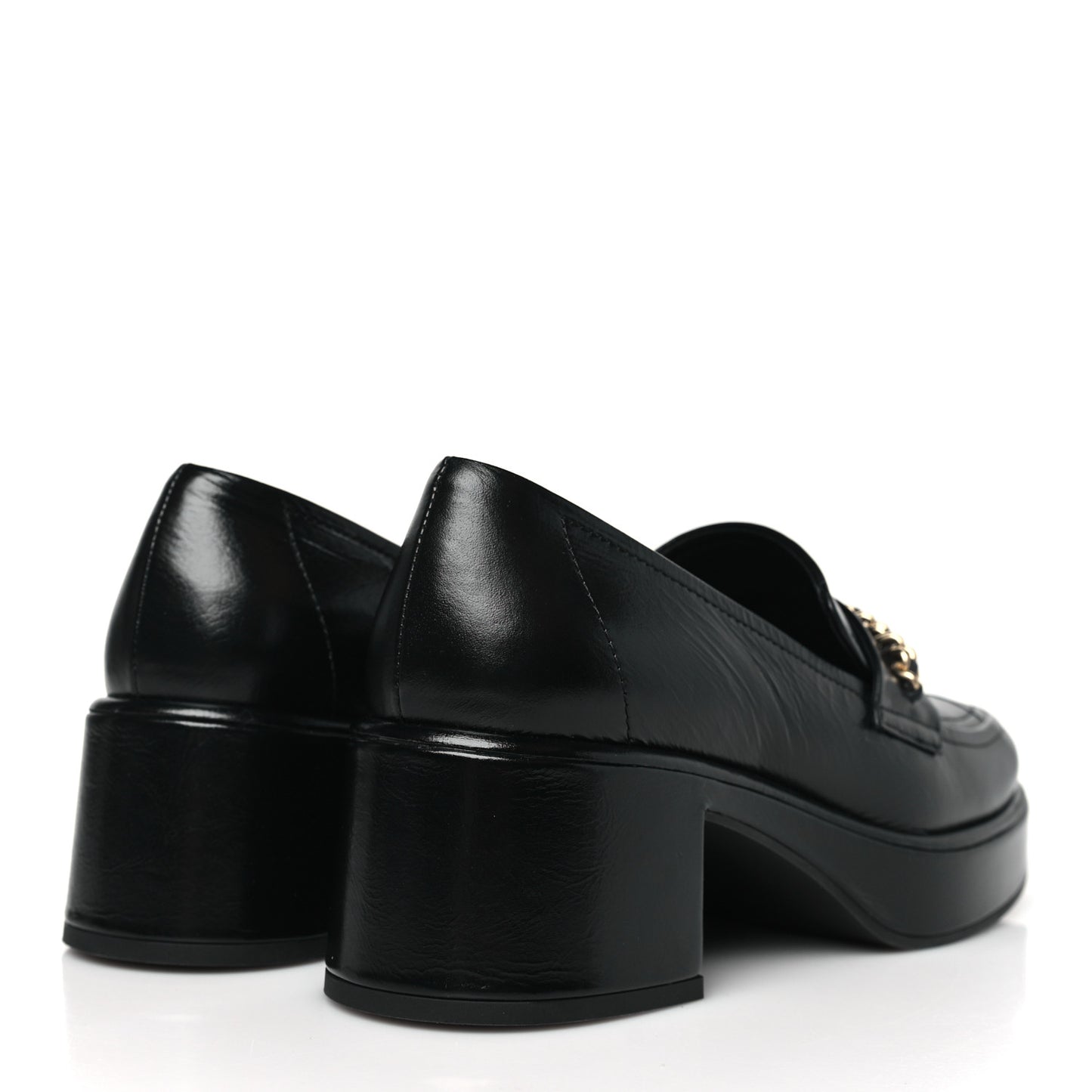 Shiny Calfskin Logo Loafers 37.5 Black
