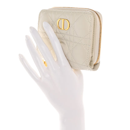 Christian Dior Grained Calfskin Supple Cannage Caro Compact Zip Card Wallet White 2 of 9