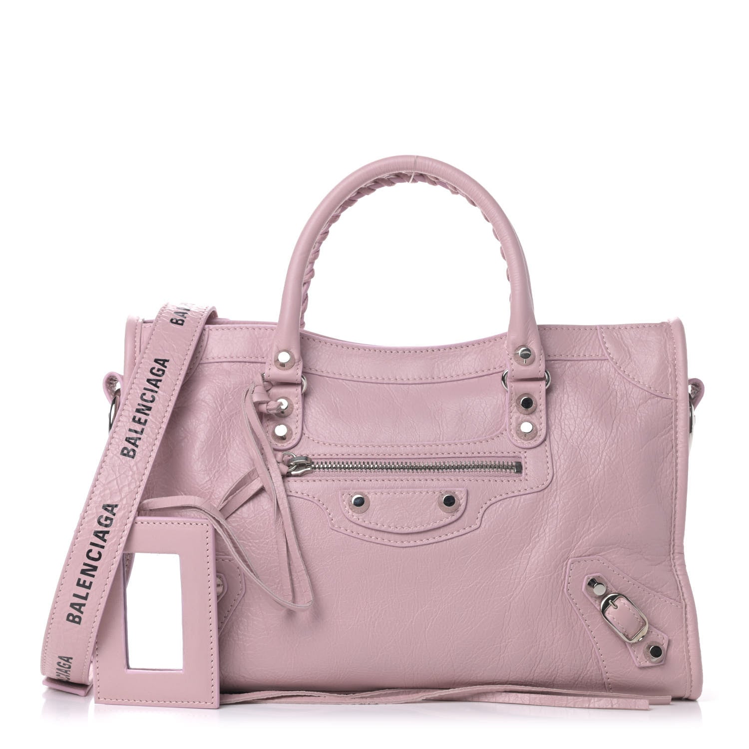 Balenciaga Agneau Classic Silver Hardware S City Logo Strap Pale Rose Black 1 of 4