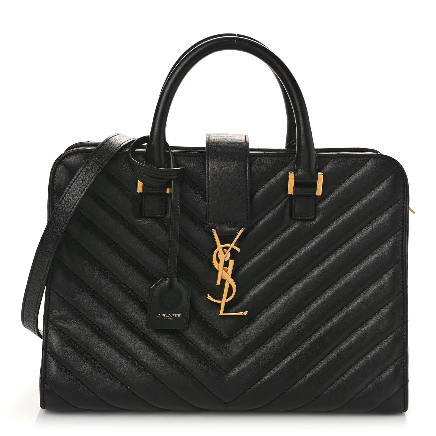Calfskin Matelasse Chevron Small Monogram Cabas Black