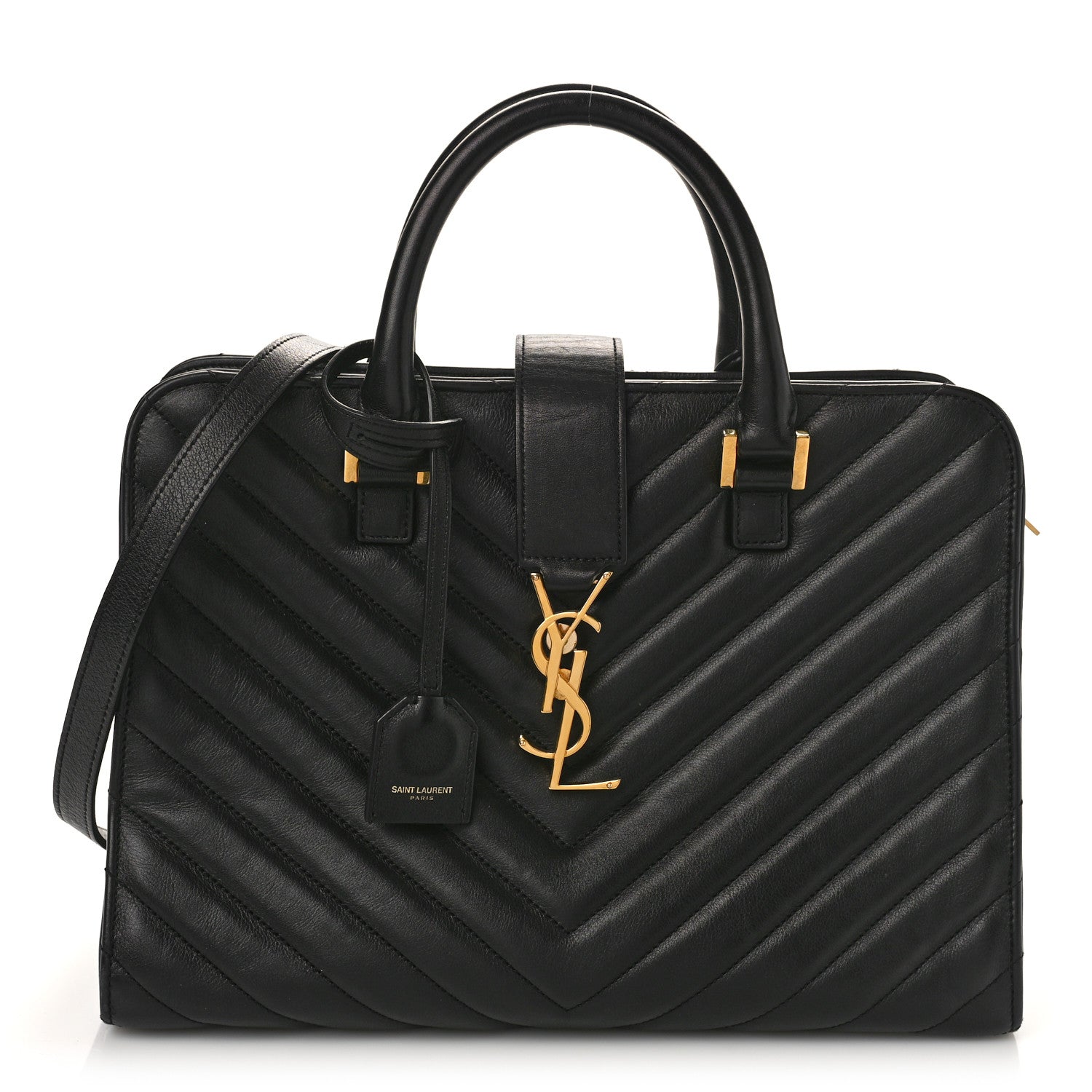Saint Laurent Calfskin Matelasse Chevron Small Monogram Cabas Black 1 of 11