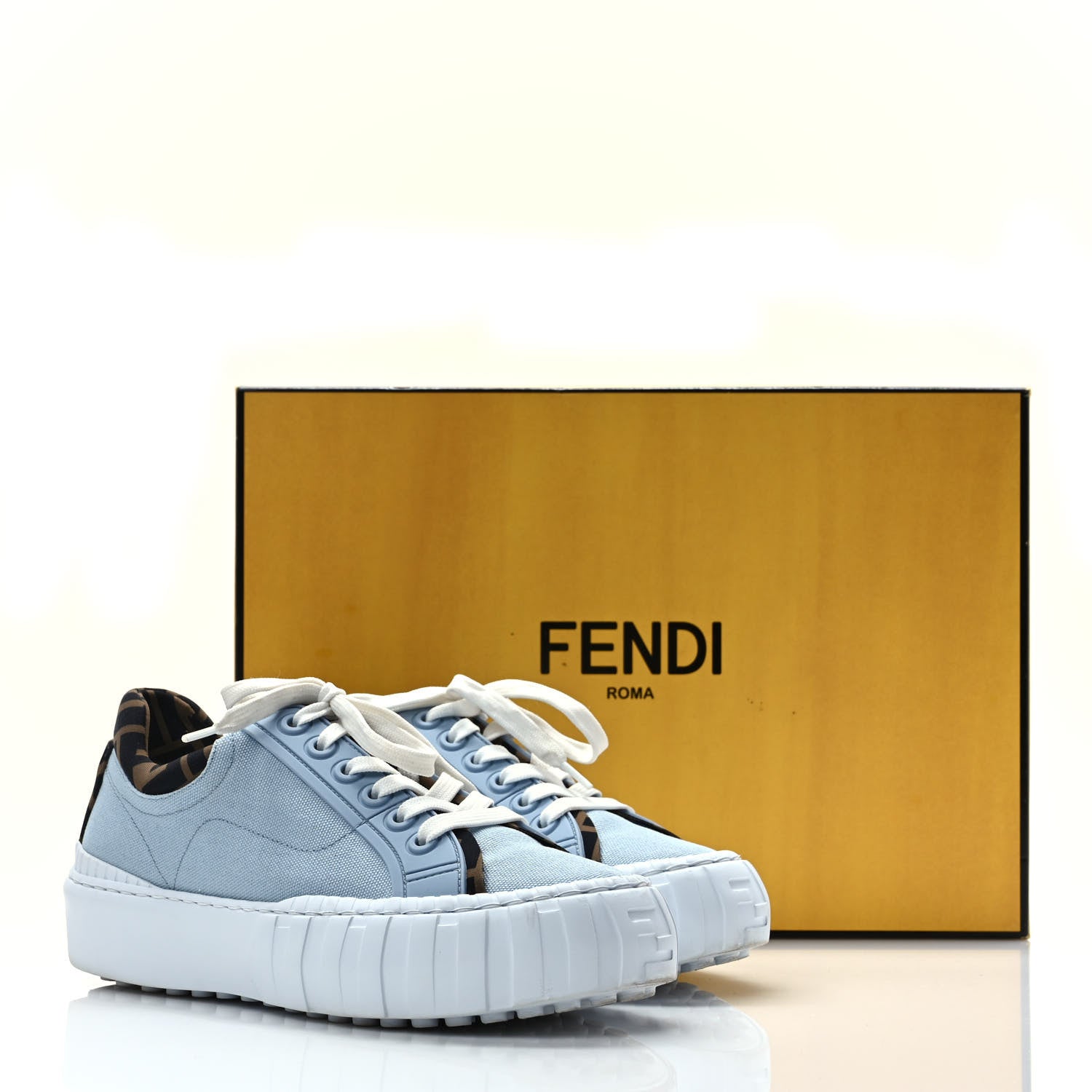 Fendi Canvas Lycra TPU FF Womens Fendi Force Low Top Sneakers 36.5 Sky Tobacco Black 8 of 8