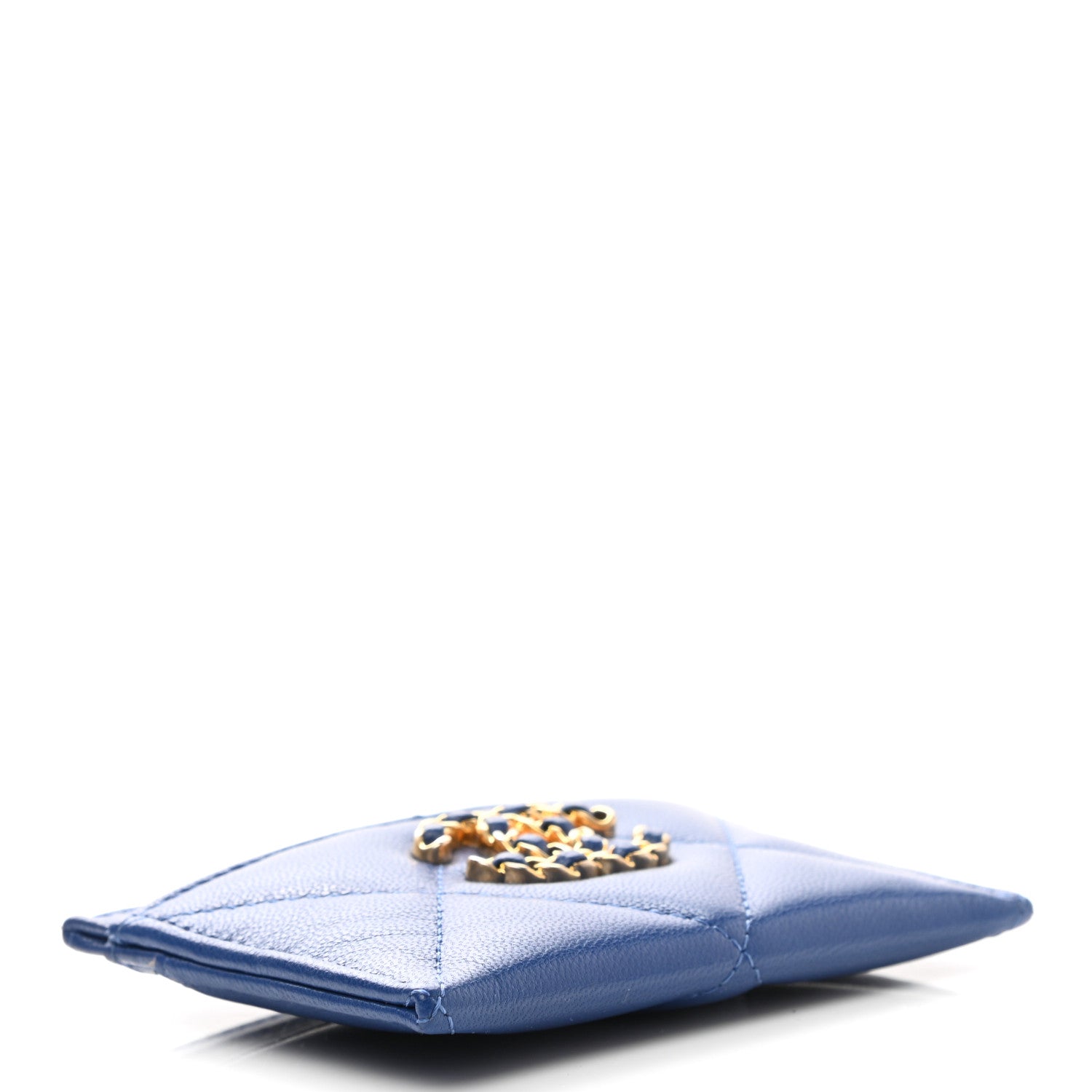 Chanel Shiny Goatskin Quilted Chanel 19 Card Holder Dark Blue 4 of 10