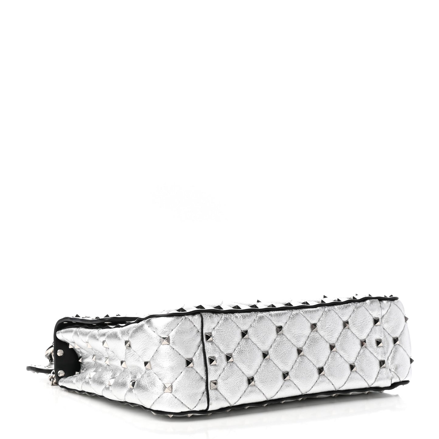 Metallic Nappa Medium Rockstud Spike Shoulder Bag Silver