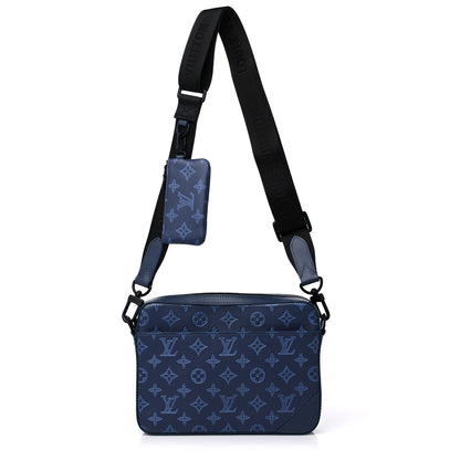 Louis Vuitton Calfskin Monogram Shadow Duo Messenger Navy Blue 1 of 9
