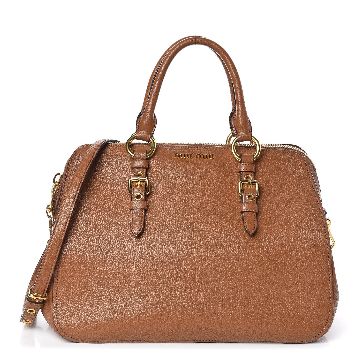 Miu Miu Goatskin Madras Bowling Bag Cuoio 1 of 13