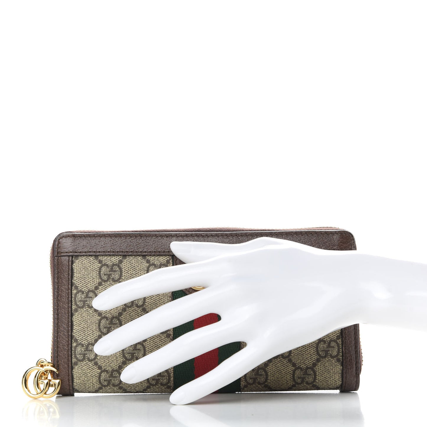 GG Supreme Monogram Web Ophidia Zip Around Wallet Brown