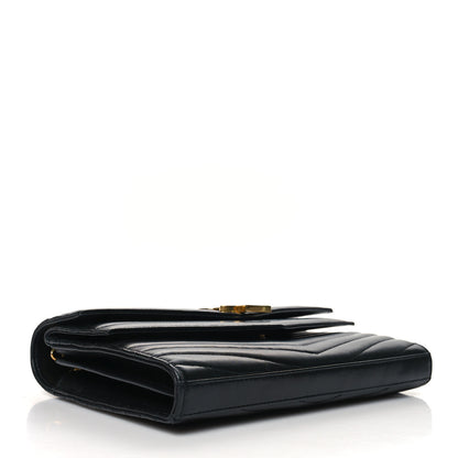 Saint Laurent Lambskin Matelasse Chevron Monogram Sulpice Chain Wallet Black 4 of 13