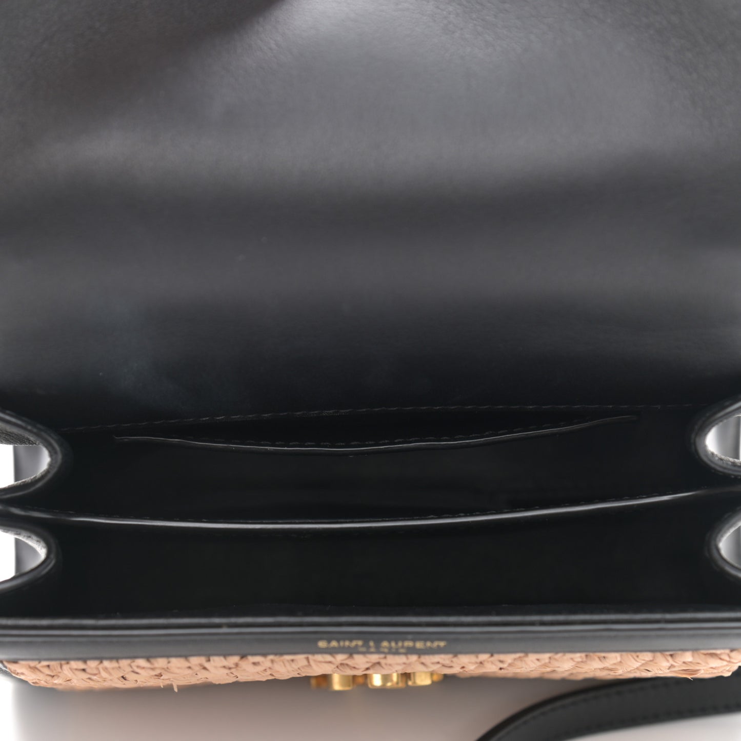 Raffia Calfskin Mini Classic Monogram Cassandra Top Handle Black Natural