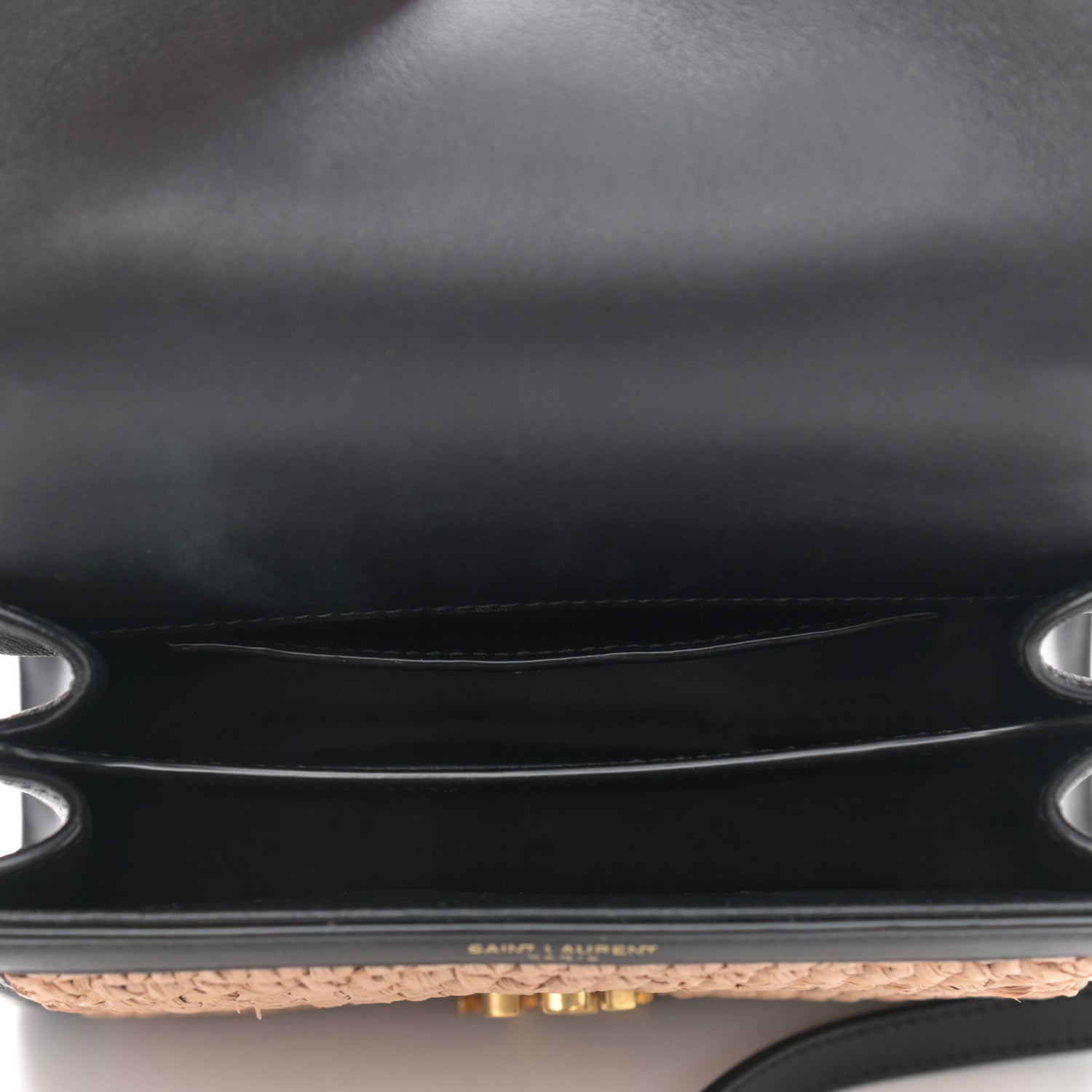 Saint Laurent Raffia Calfskin Mini Classic Monogram Cassandra Top Handle Black Natural 4 of 11