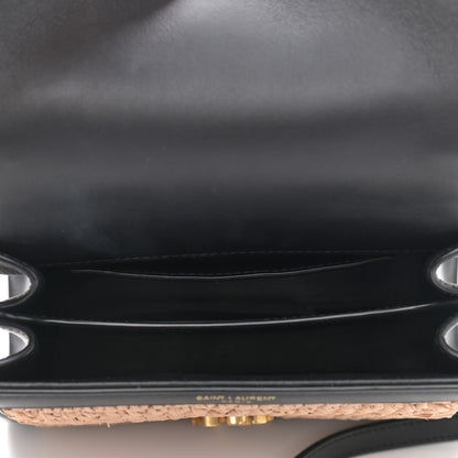 Saint Laurent Raffia Calfskin Mini Classic Monogram Cassandra Top Handle Black Natural 4 of 11