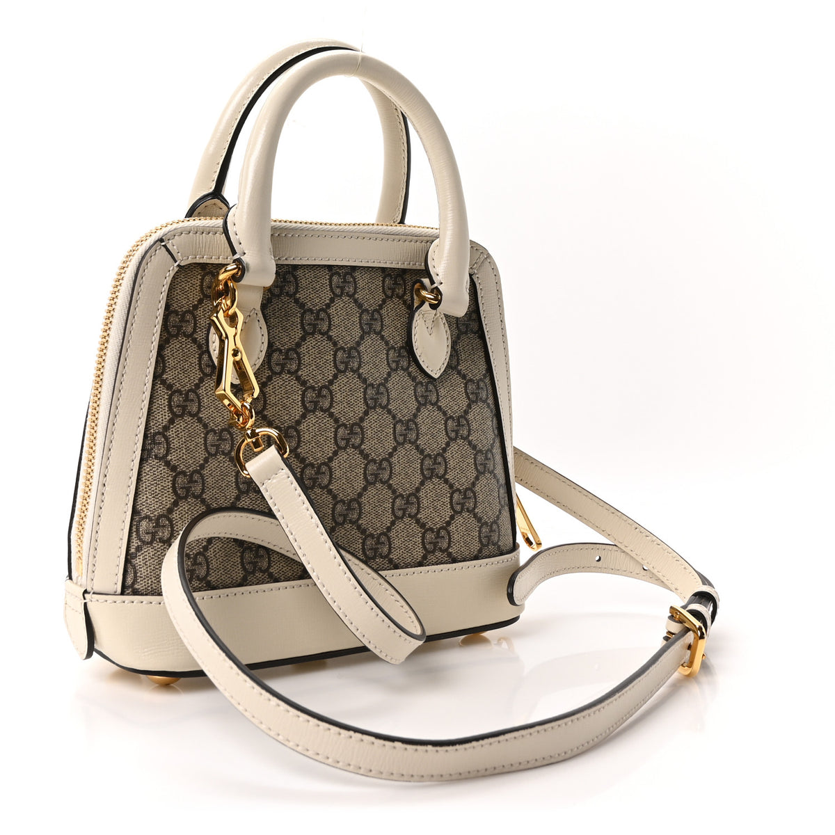 Gucci GG Supreme Monogram Azalea Calfskin Mini Horsebit 1955 Top Handle Bag Beige Ebony Mystic White 3 of 11