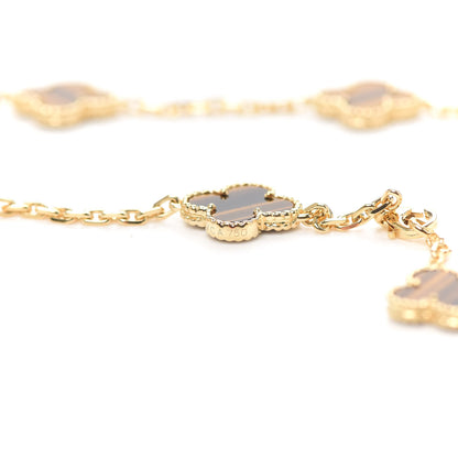 Van Cleef & Arpels 18K Yellow Gold Tiger Eye 10 Motifs Vintage Alhambra Necklace 6 of 7