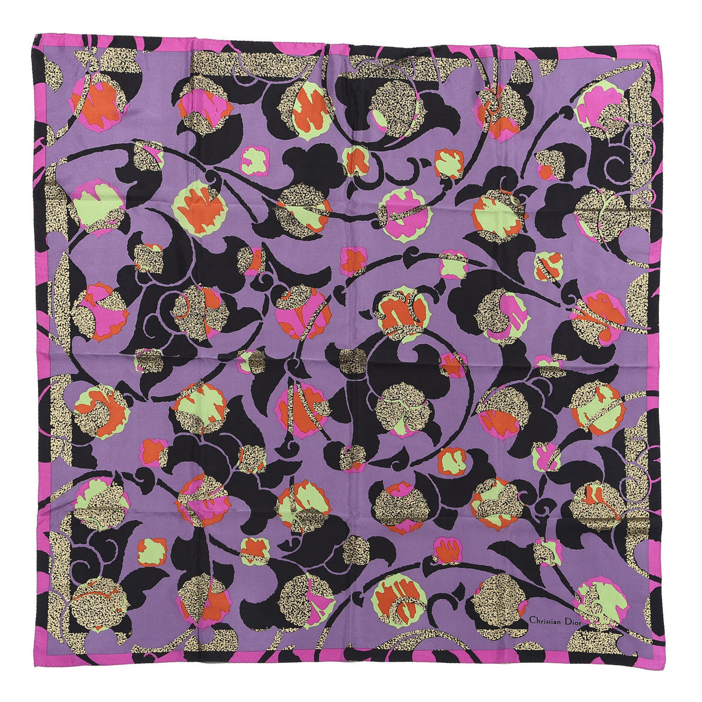 Silk Square Floral Scarf Purple Multicolor