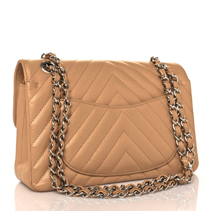 Chanel Caviar Chevron Quilted Small Double Flap Beige 3 of 12