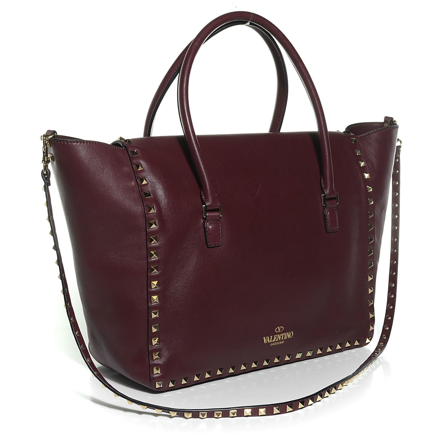 Vitello Large Rockstud Flap Double Handle Satchel Cremisi