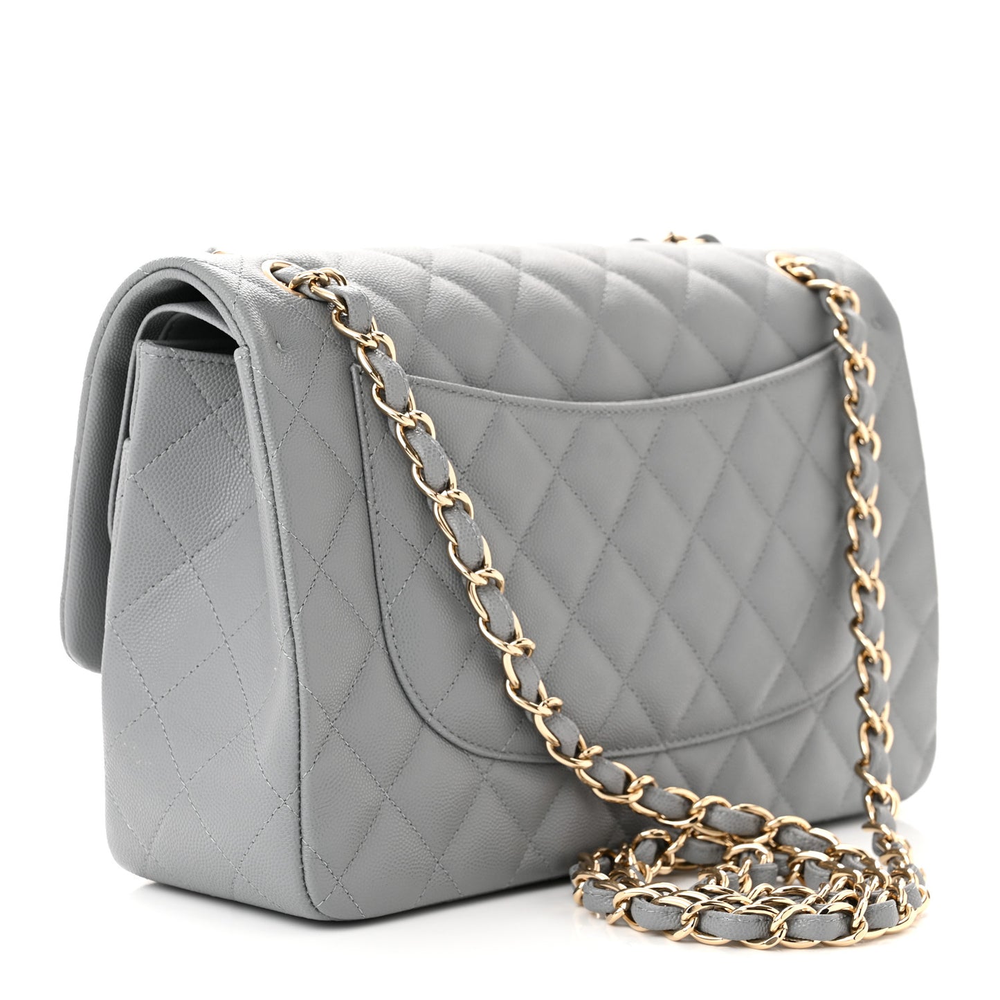 Caviar Quilted Jumbo Double Flap Grey