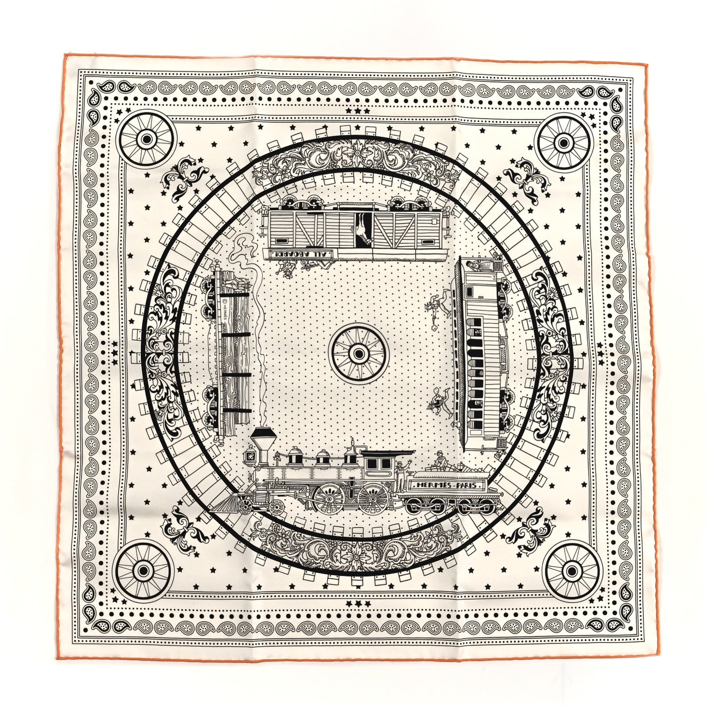Silk All Aboard Bandana Scarf 55 White Black Orange
