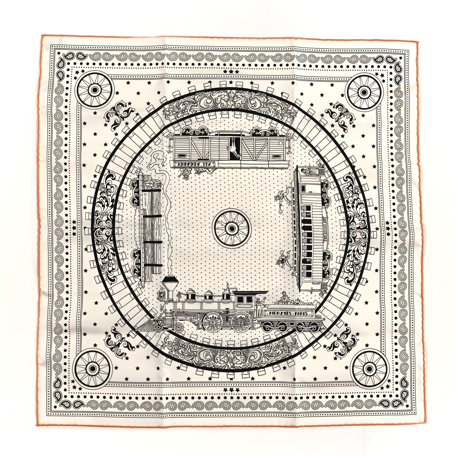 Hermes Silk All Aboard Bandana Scarf 55 White Black Orange 1 of 3