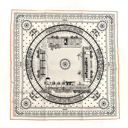 Hermes Silk All Aboard Bandana Scarf 55 White Black Orange 1 of 3