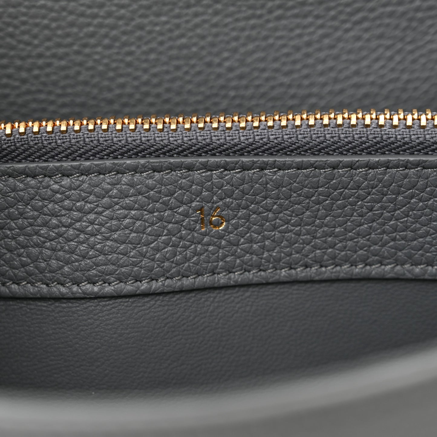 Grained Calfskin Small 16 Top Handle Bag Medium Grey