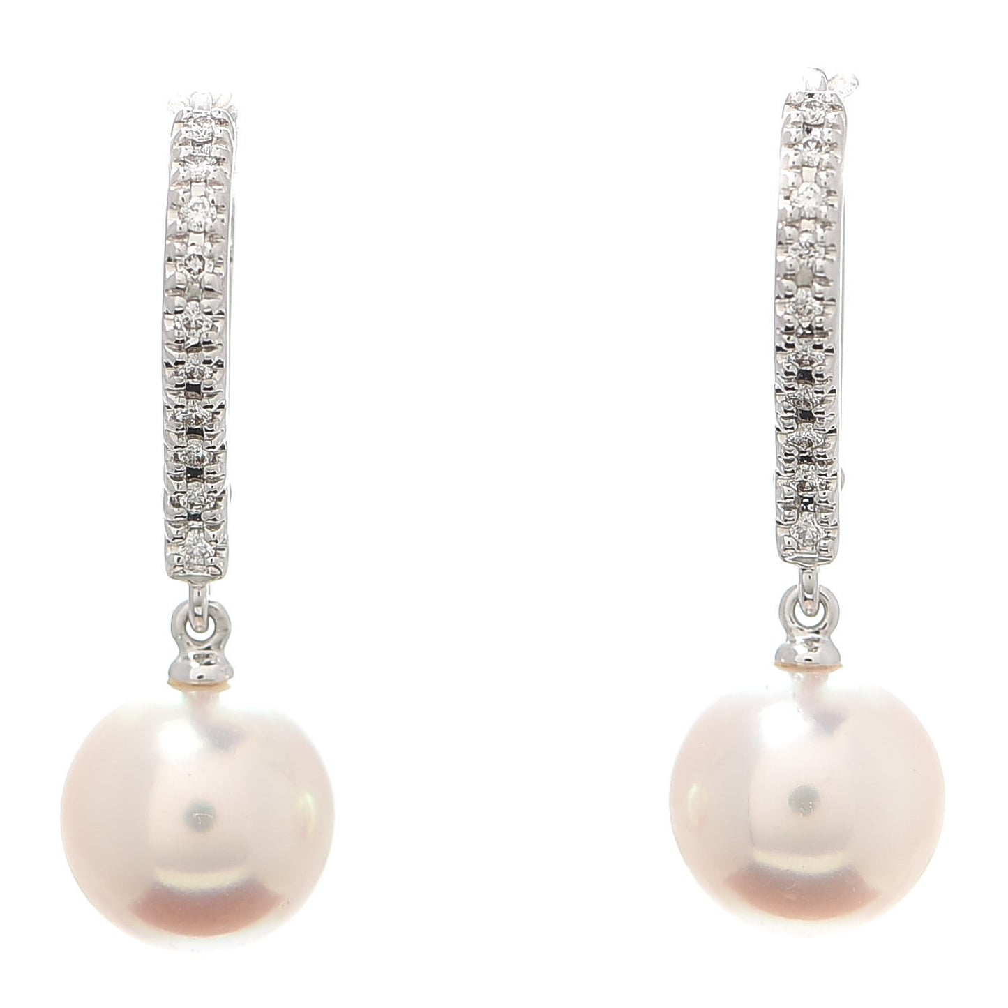 18K White Gold Diamond Pearl 7.5mm Drop Earrings