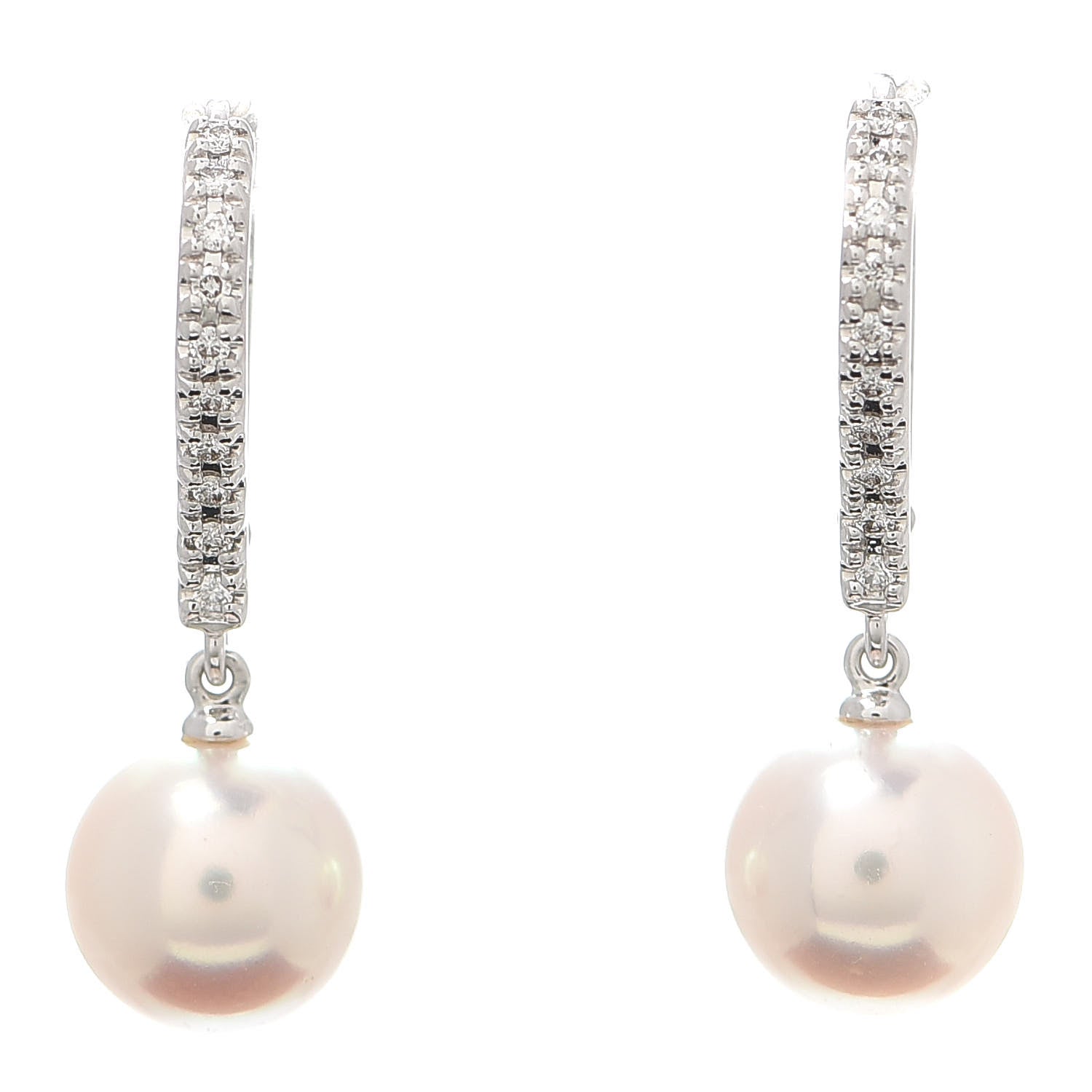 Mikimoto 18K White Gold Diamond Pearl 7.5mm Drop Earrings 1 of 5