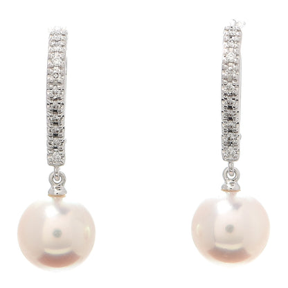 Mikimoto 18K White Gold Diamond Pearl 7.5mm Drop Earrings 1 of 5