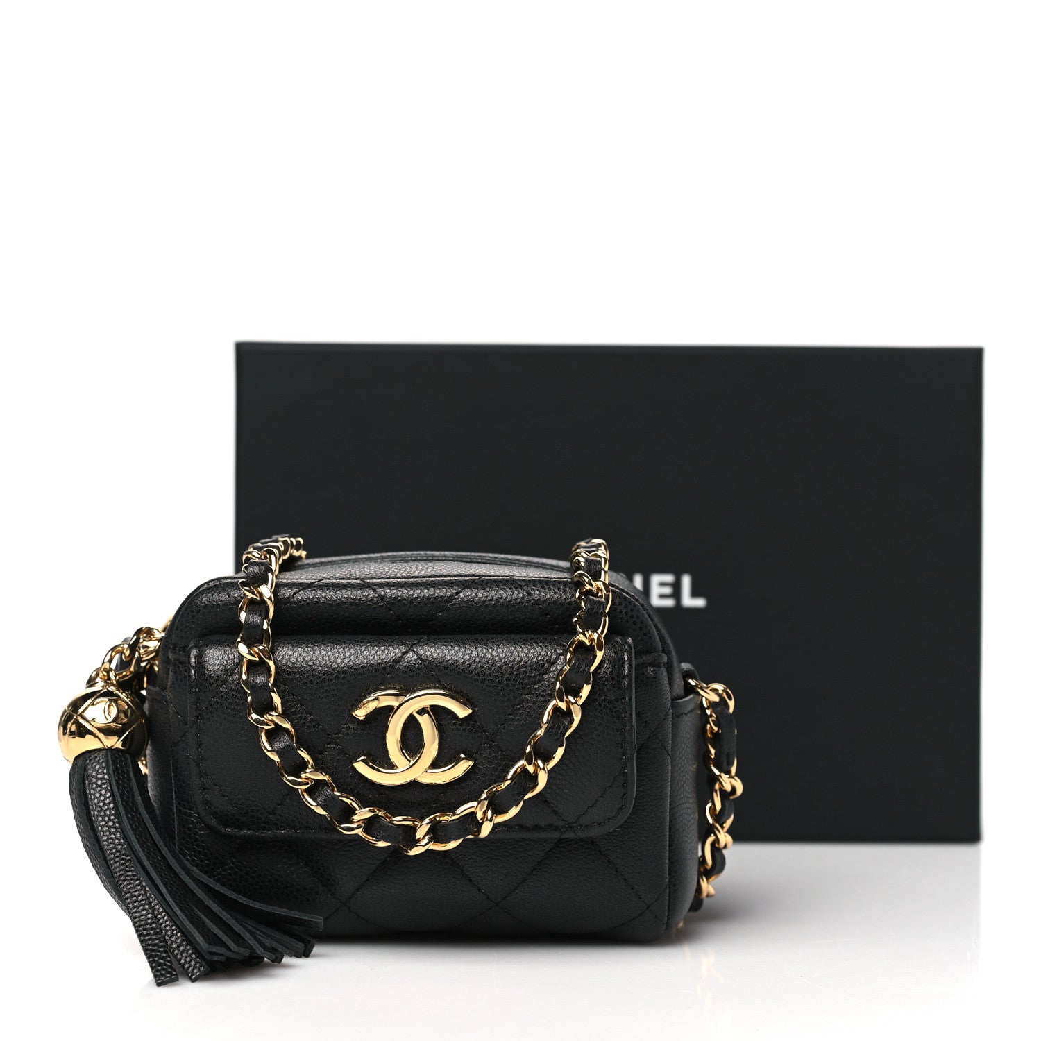 Chanel Caviar Quilted Paris Hangzhou Tassel Mini Camera Case Black